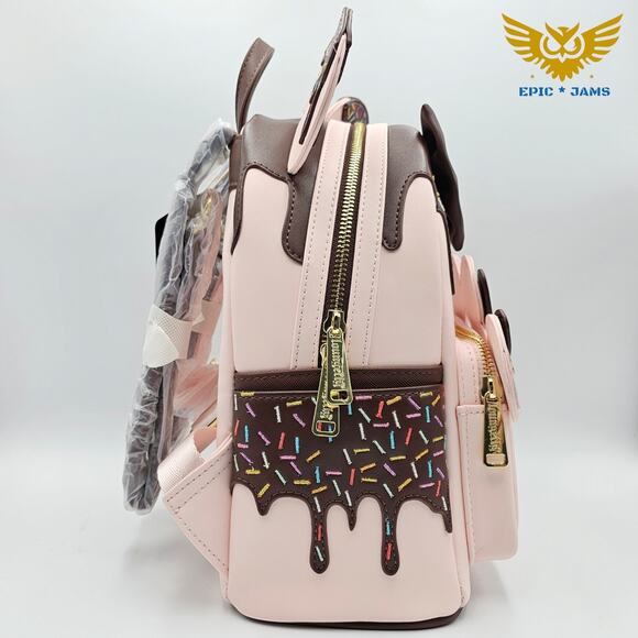 Loungefly Disney Minnie Mouse Chocolate Sprinkle Lollipop Ears Mini Backpack New - Picture 4 of 9
